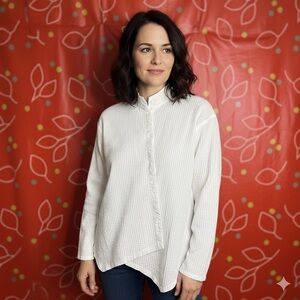 Yacco Maricard One Size OS Asymmetric Shirt Teal White Cotton Pin Tuck Pleated